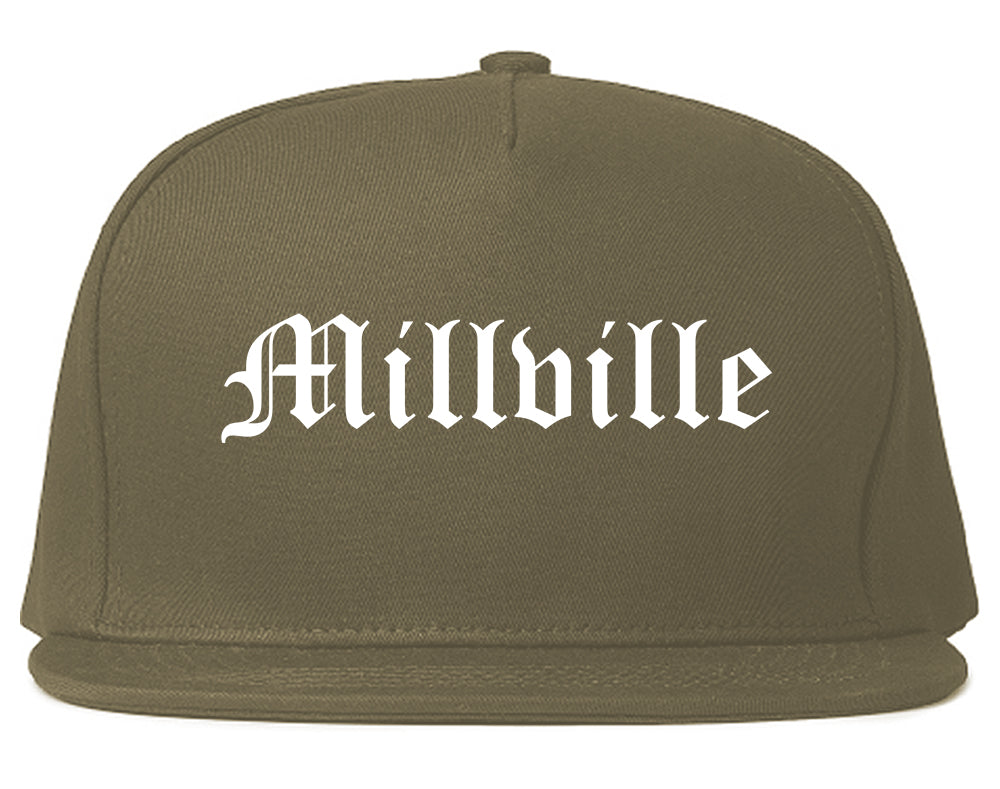 Millville New Jersey NJ Old English Mens Snapback Hat Grey