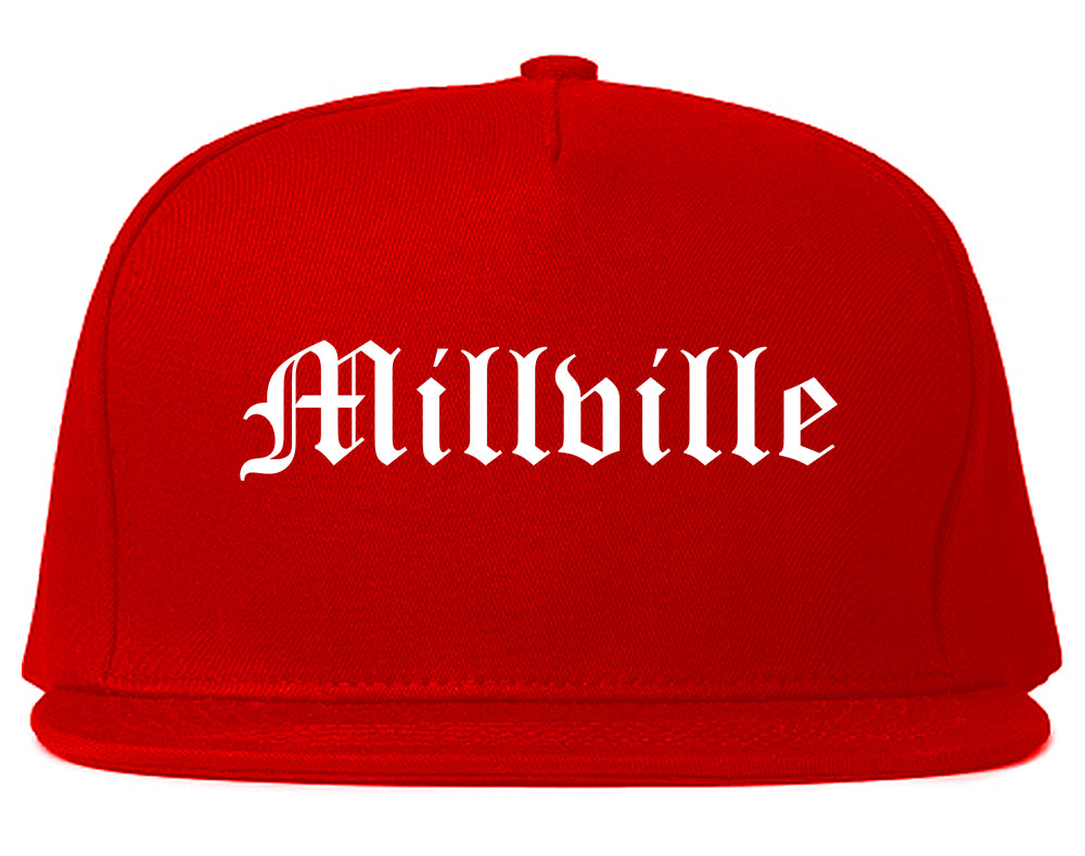 Millville New Jersey NJ Old English Mens Snapback Hat Red