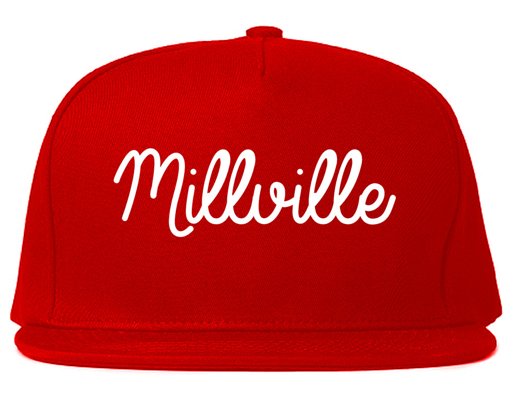Millville New Jersey NJ Script Mens Snapback Hat Red