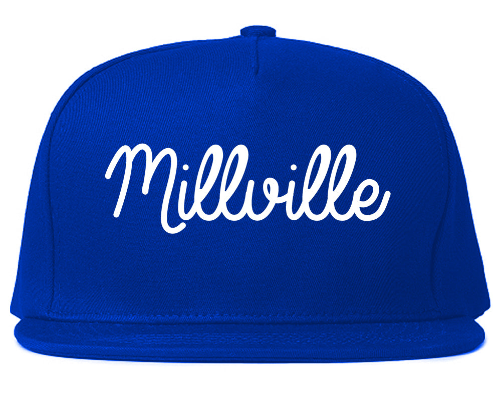 Millville New Jersey NJ Script Mens Snapback Hat Royal Blue