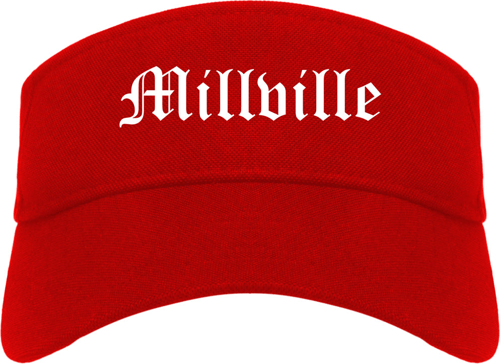 Millville New Jersey NJ Old English Mens Visor Cap Hat Red
