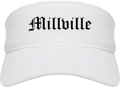 Millville New Jersey NJ Old English Mens Visor Cap Hat White