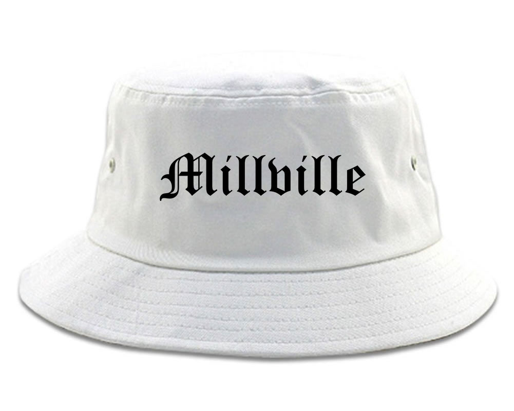 Millville New Jersey NJ Old English Mens Bucket Hat White