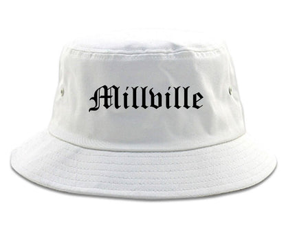 Millville New Jersey NJ Old English Mens Bucket Hat White