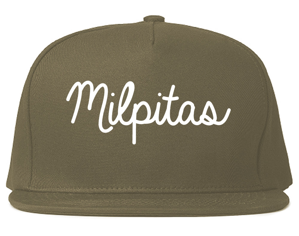 Milpitas California CA Script Mens Snapback Hat Grey