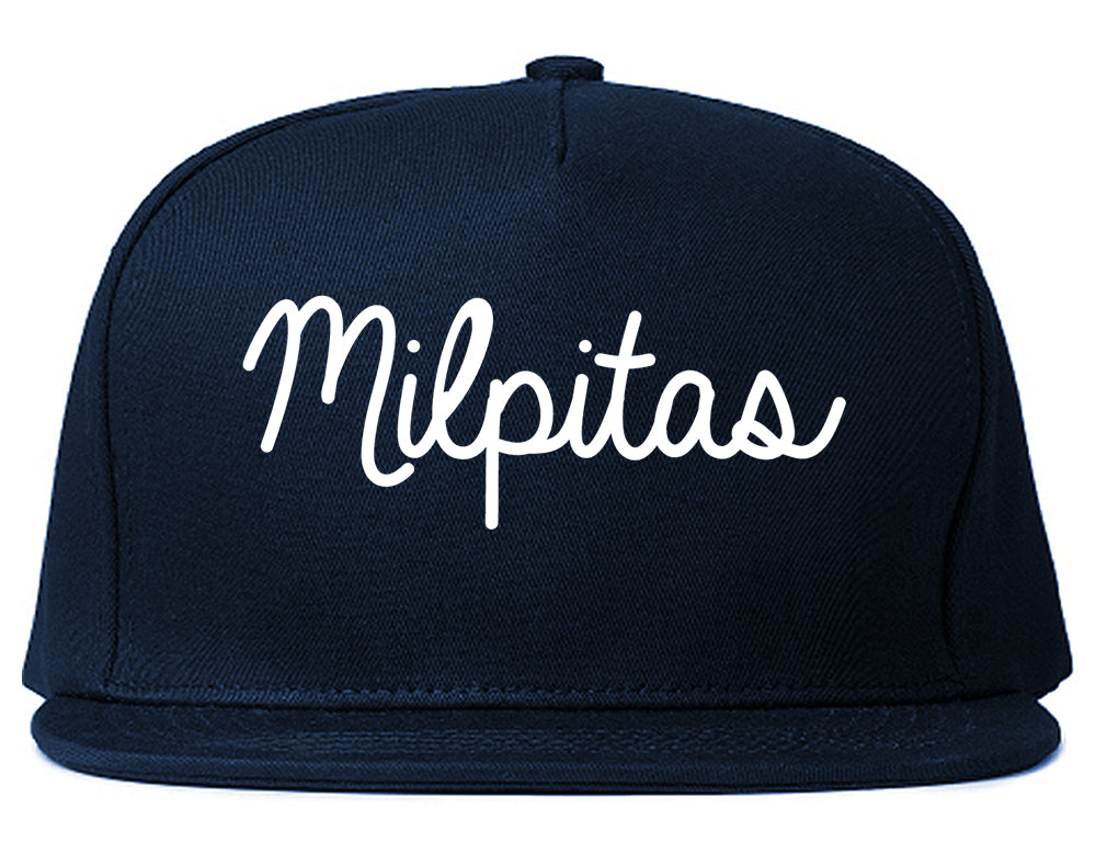 Milpitas California CA Script Mens Snapback Hat Navy Blue