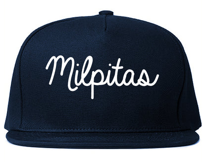 Milpitas California CA Script Mens Snapback Hat Navy Blue