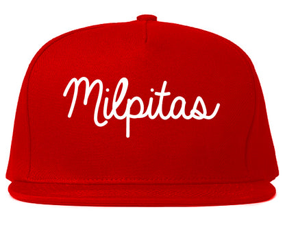 Milpitas California CA Script Mens Snapback Hat Red