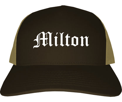 Milton Florida FL Old English Mens Trucker Hat Cap Brown