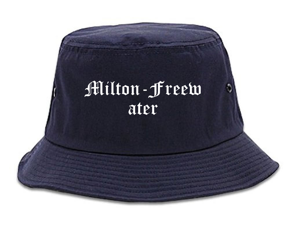 Milton Freewater Oregon OR Old English Mens Bucket Hat Navy Blue