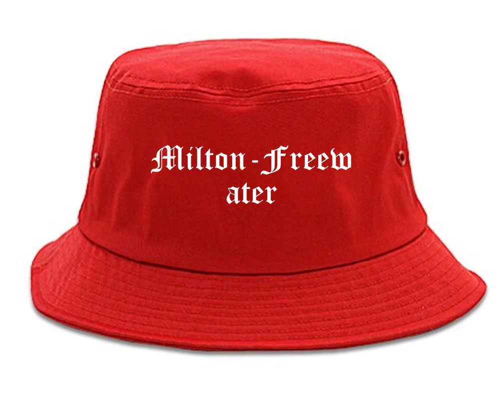 Milton Freewater Oregon OR Old English Mens Bucket Hat Red