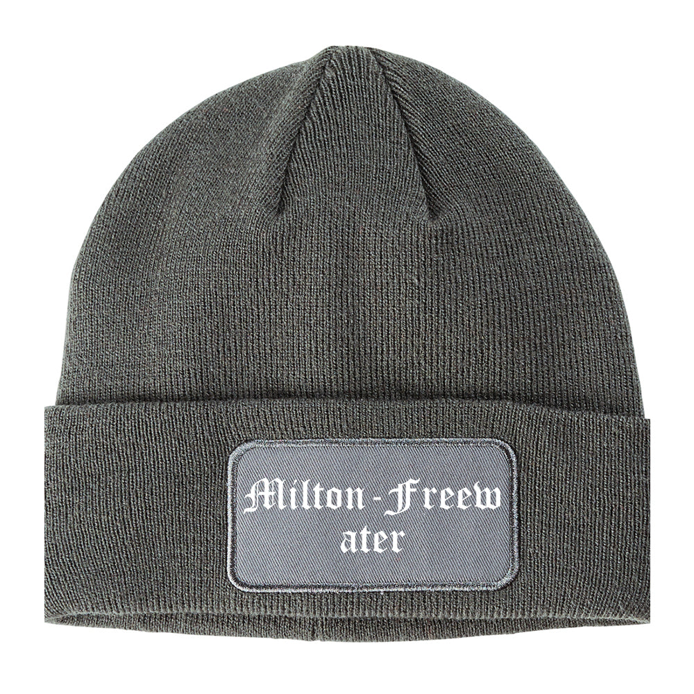 Milton Freewater Oregon OR Old English Mens Knit Beanie Hat Cap Grey
