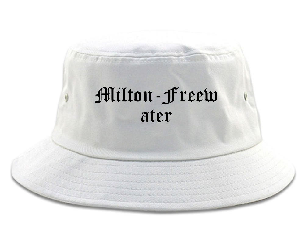 Milton Freewater Oregon OR Old English Mens Bucket Hat White