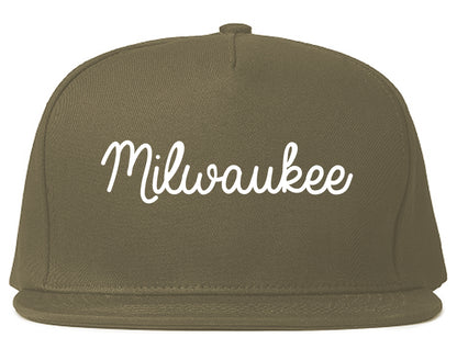 Milwaukee Wisconsin WI Script Mens Snapback Hat Grey