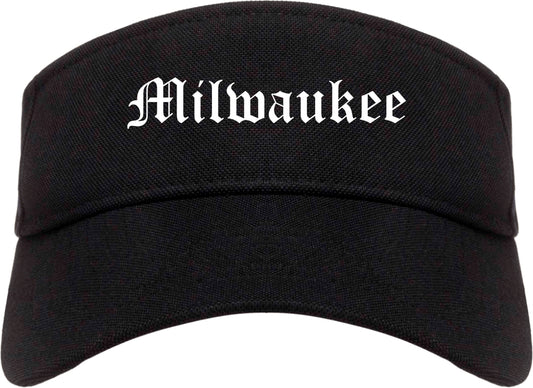 Milwaukee Wisconsin WI Old English Mens Visor Cap Hat Black
