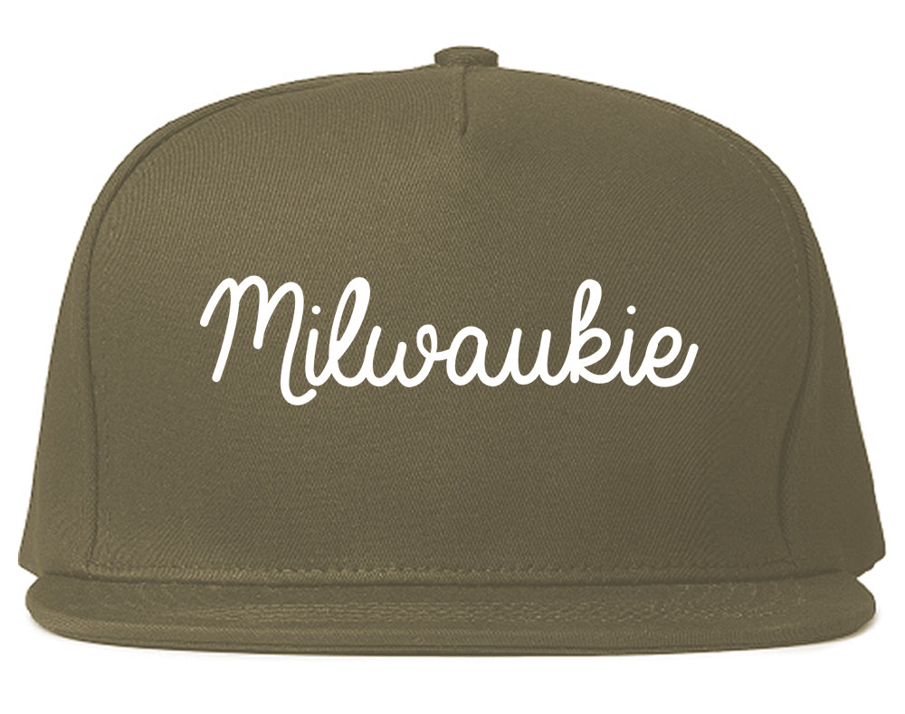 Milwaukie Oregon OR Script Mens Snapback Hat Grey