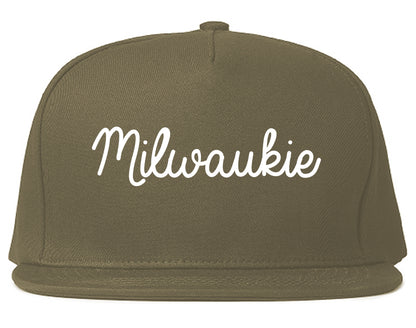 Milwaukie Oregon OR Script Mens Snapback Hat Grey