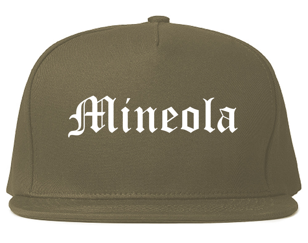 Mineola New York NY Old English Mens Snapback Hat Grey