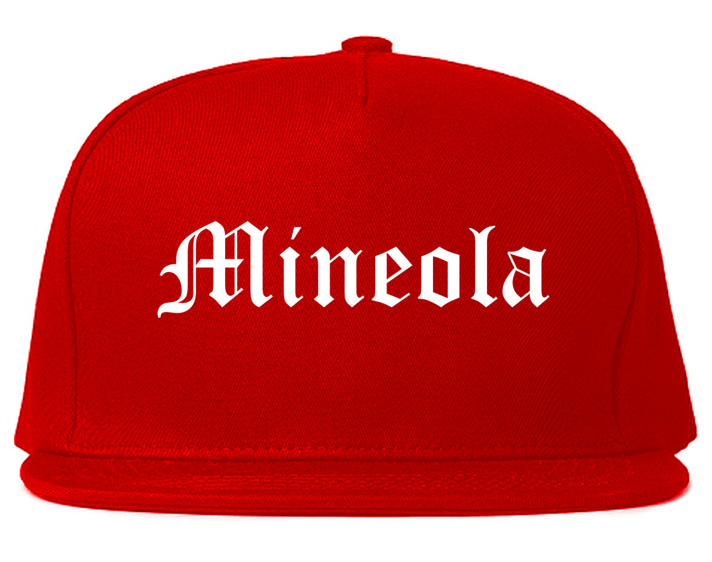 Mineola New York NY Old English Mens Snapback Hat Red