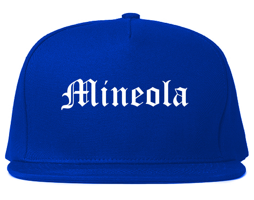 Mineola New York NY Old English Mens Snapback Hat Royal Blue