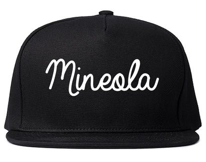 Mineola New York NY Script Mens Snapback Hat Black