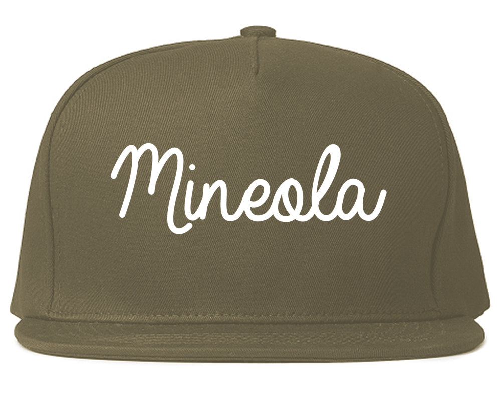 Mineola New York NY Script Mens Snapback Hat Grey