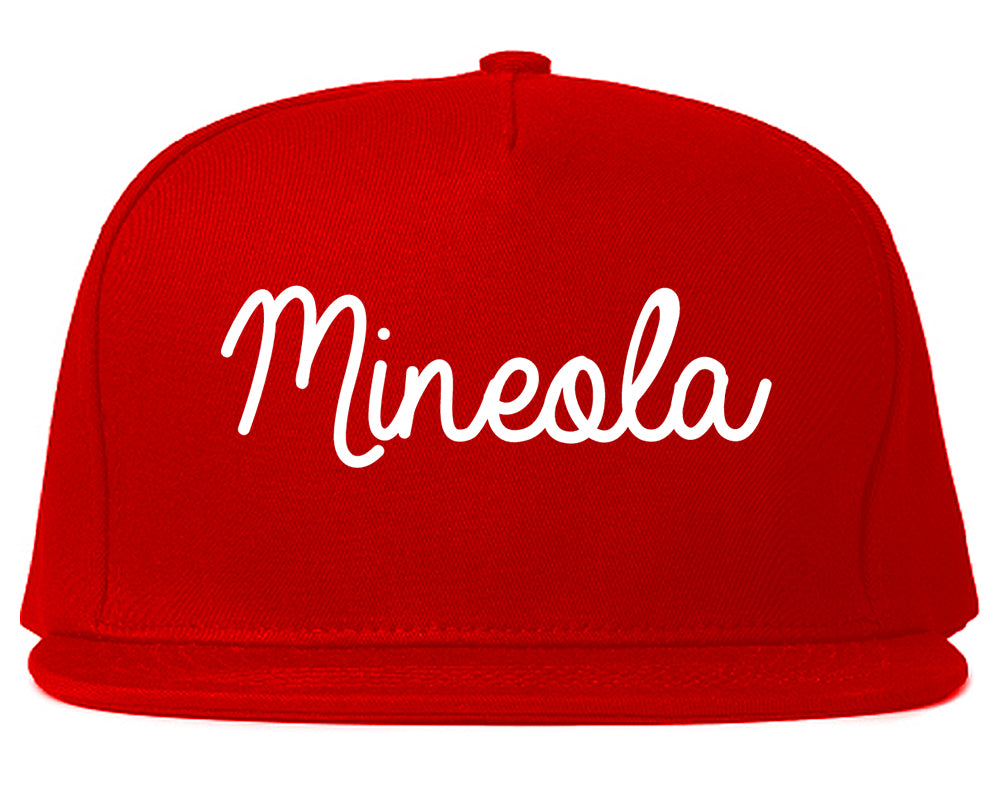 Mineola New York NY Script Mens Snapback Hat Red