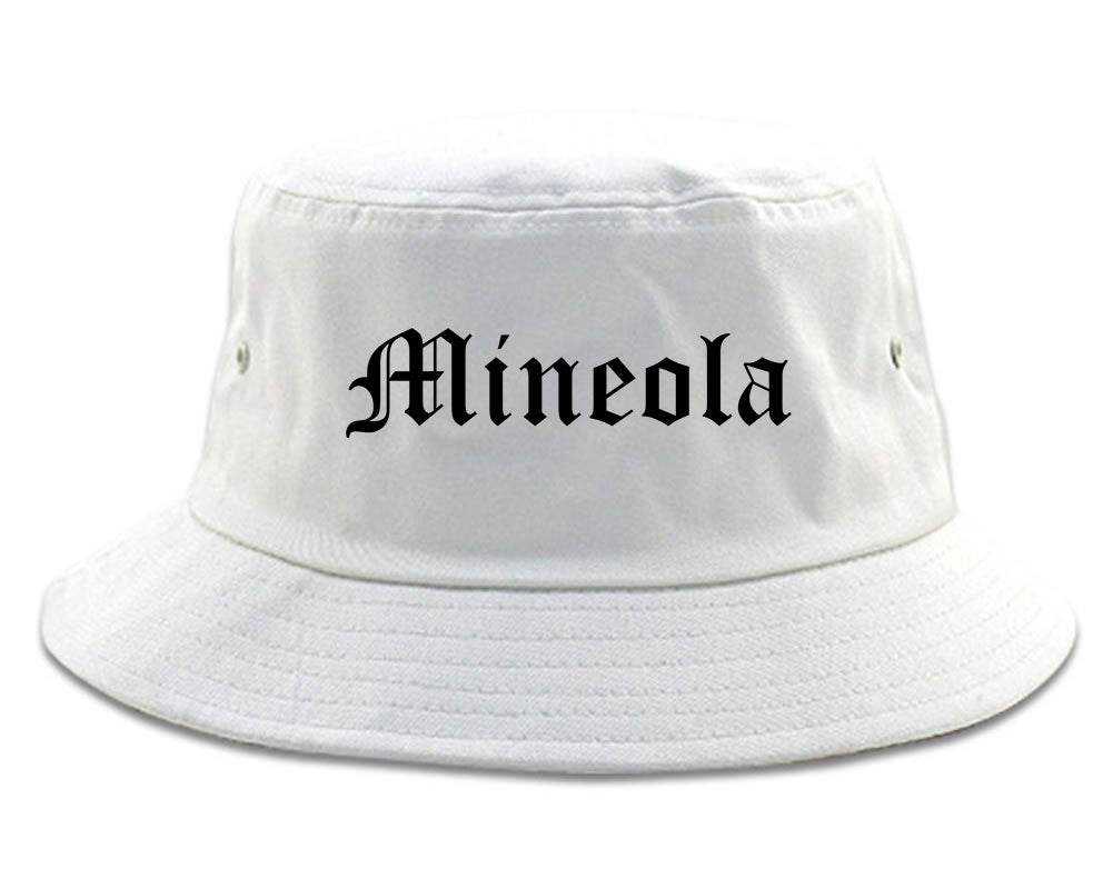 Mineola New York NY Old English Mens Bucket Hat White