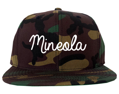 Mineola Texas TX Script Mens Snapback Hat Army Camo