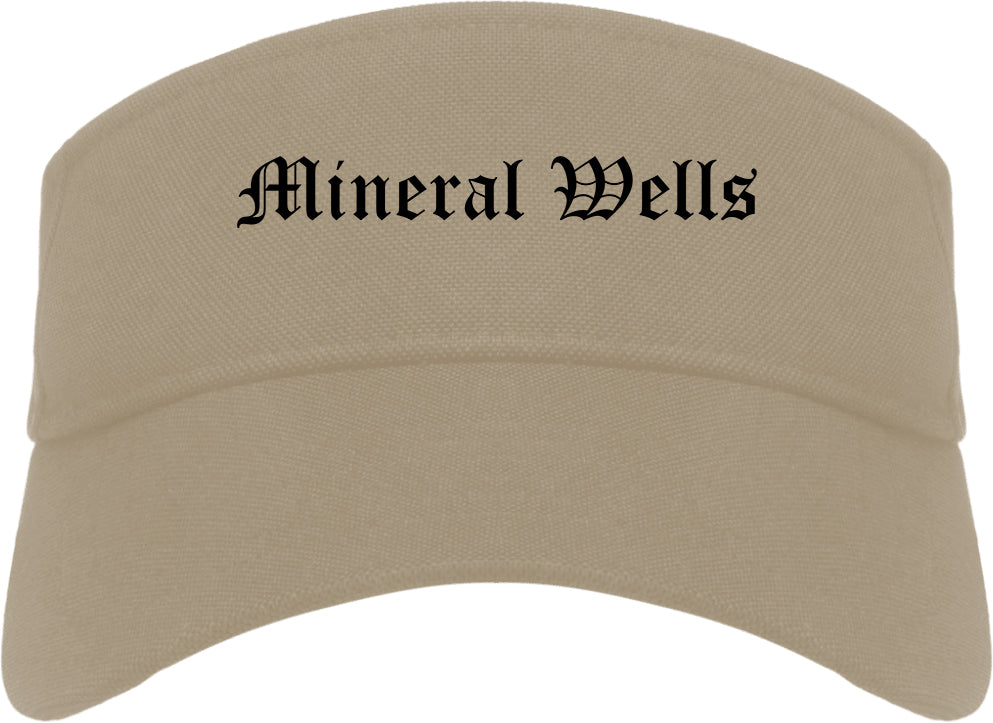 Mineral Wells Texas TX Old English Mens Visor Cap Hat Khaki