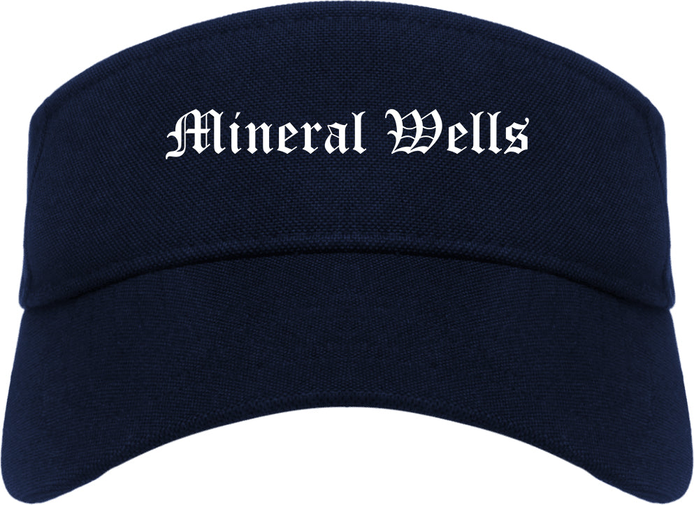 Mineral Wells Texas TX Old English Mens Visor Cap Hat Navy Blue