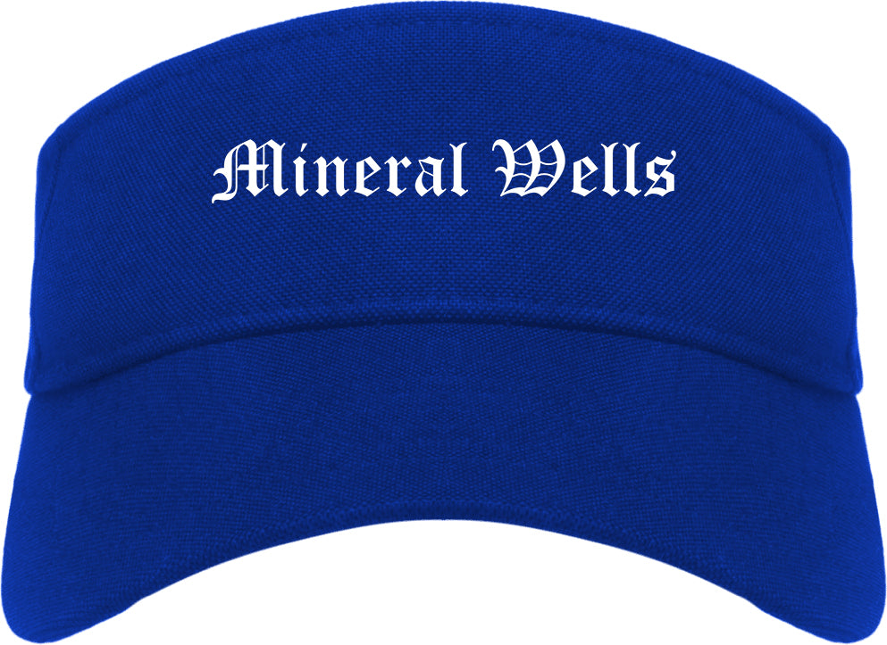 Mineral Wells Texas TX Old English Mens Visor Cap Hat Royal Blue