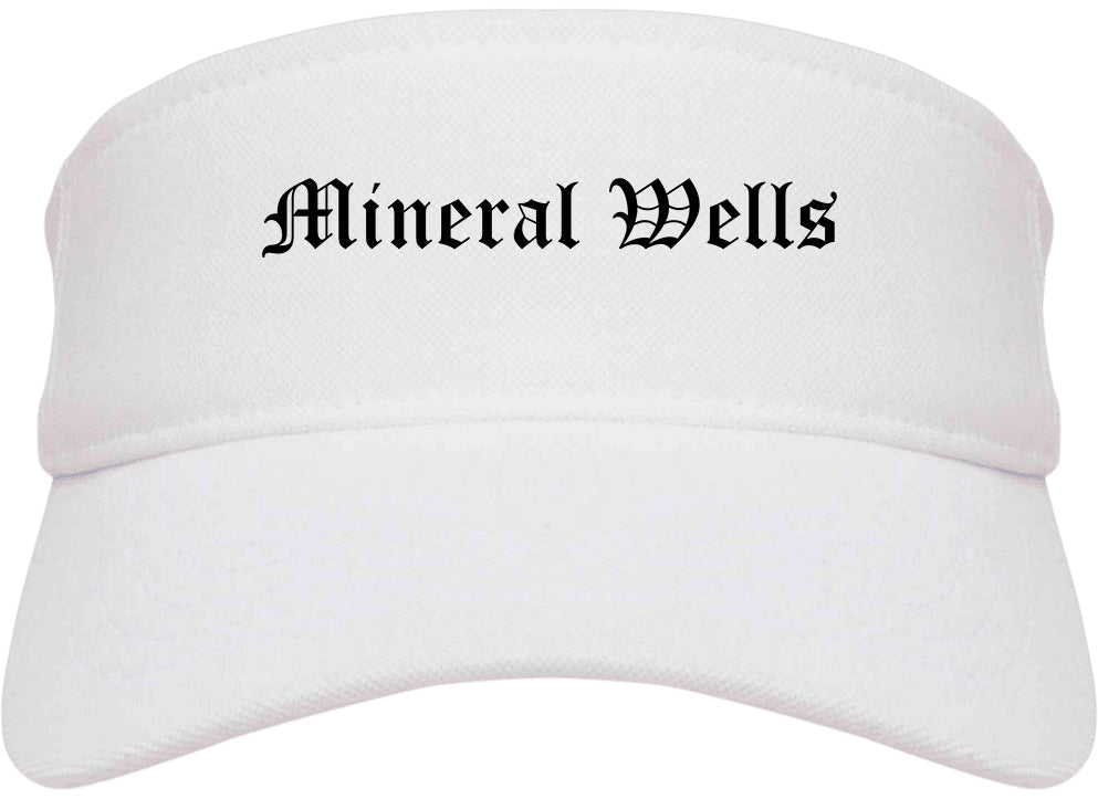 Mineral Wells Texas TX Old English Mens Visor Cap Hat White