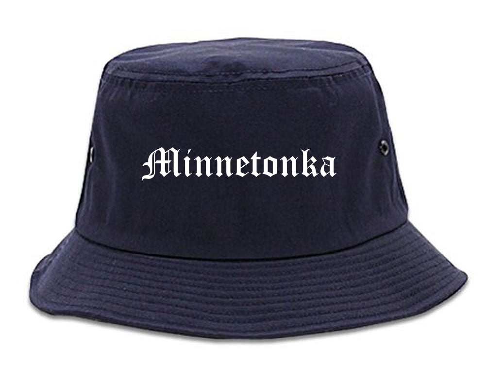 Minnetonka Minnesota MN Old English Mens Bucket Hat Navy Blue