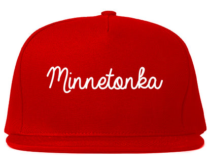 Minnetonka Minnesota MN Script Mens Snapback Hat Red