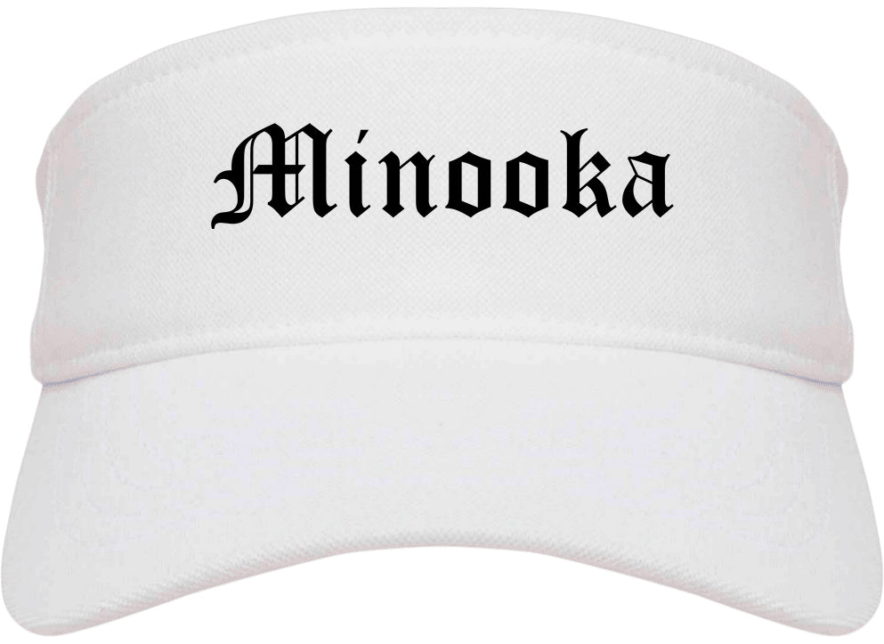 Minooka Illinois IL Old English Mens Visor Cap Hat White