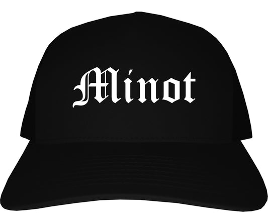 Minot North Dakota ND Old English Mens Trucker Hat Cap Black