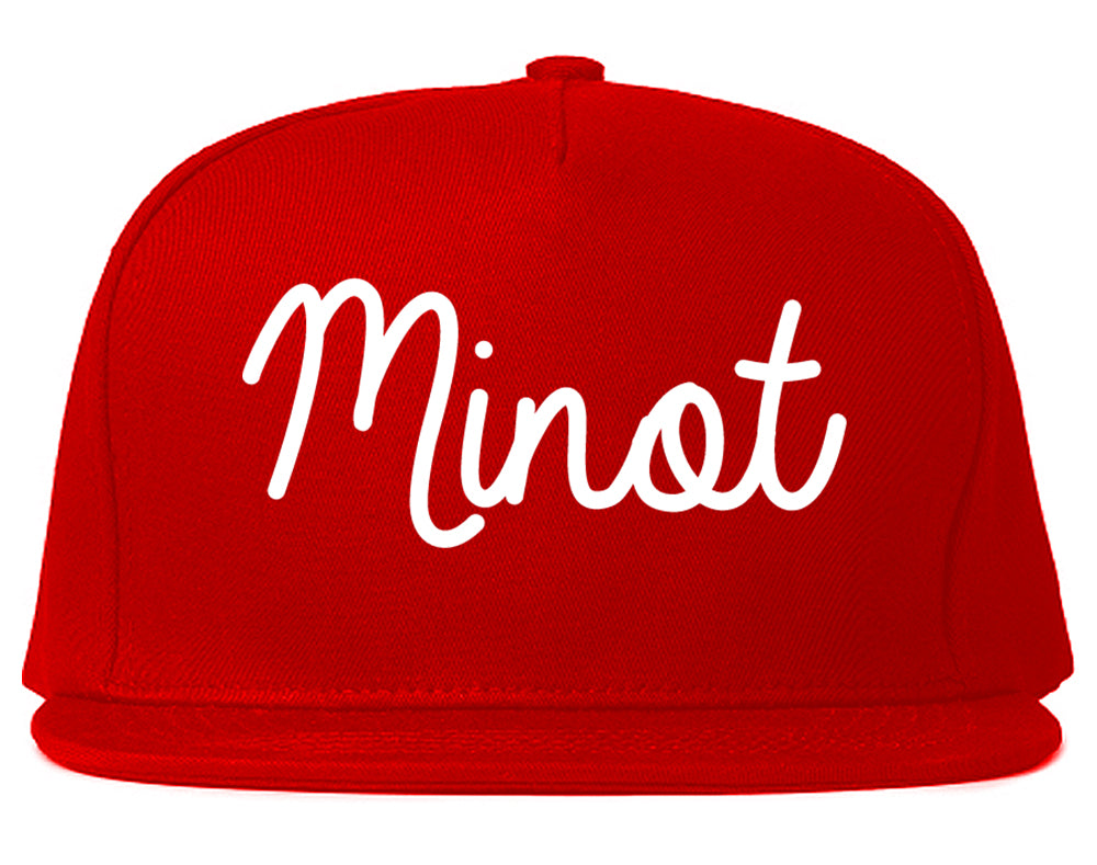 Minot North Dakota ND Script Mens Snapback Hat Red