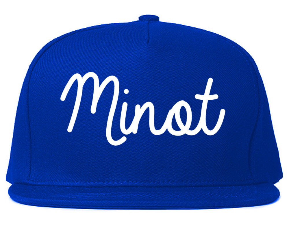 Minot North Dakota ND Script Mens Snapback Hat Royal Blue