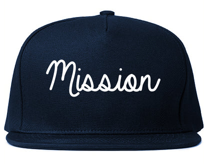 Mission Kansas KS Script Mens Snapback Hat Navy Blue