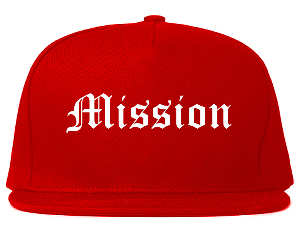 Mission Texas TX Old English Mens Snapback Hat Red