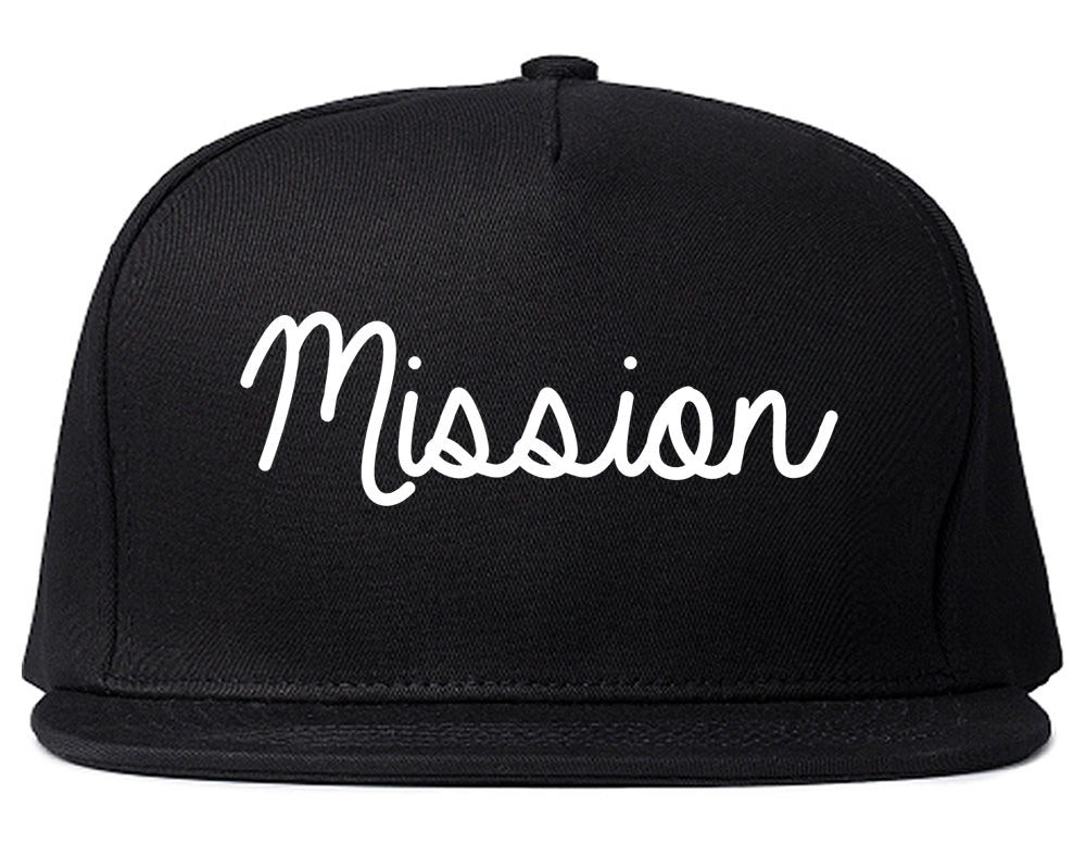 Mission Texas TX Script Mens Snapback Hat Black