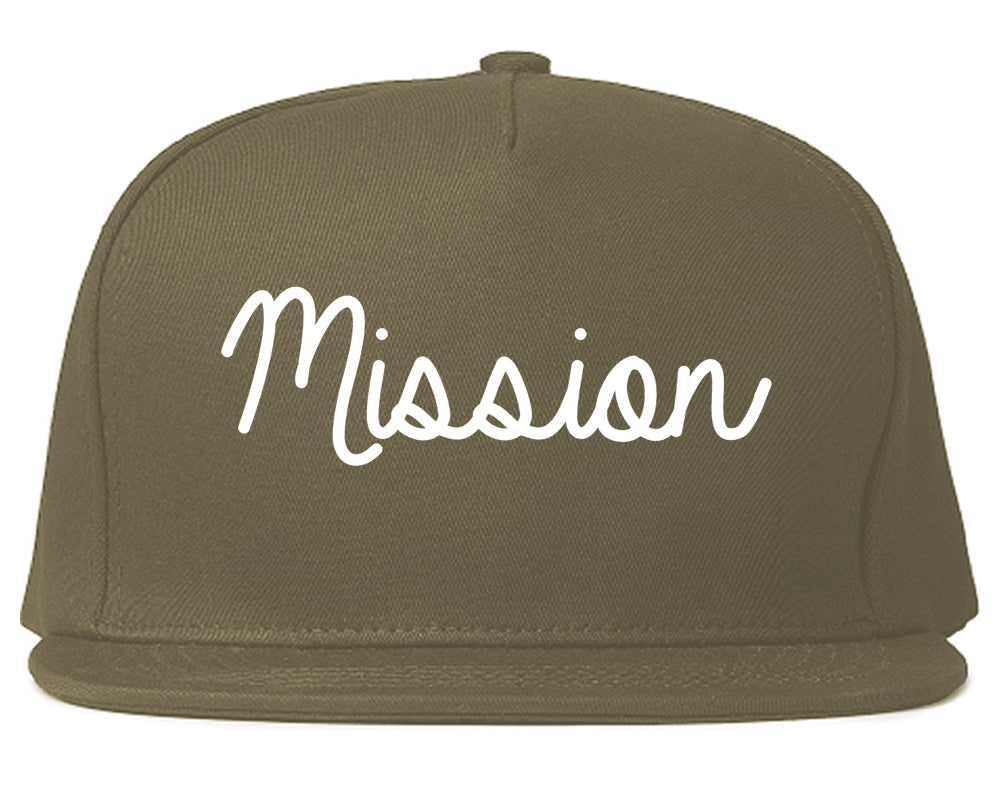 Mission Texas TX Script Mens Snapback Hat Grey
