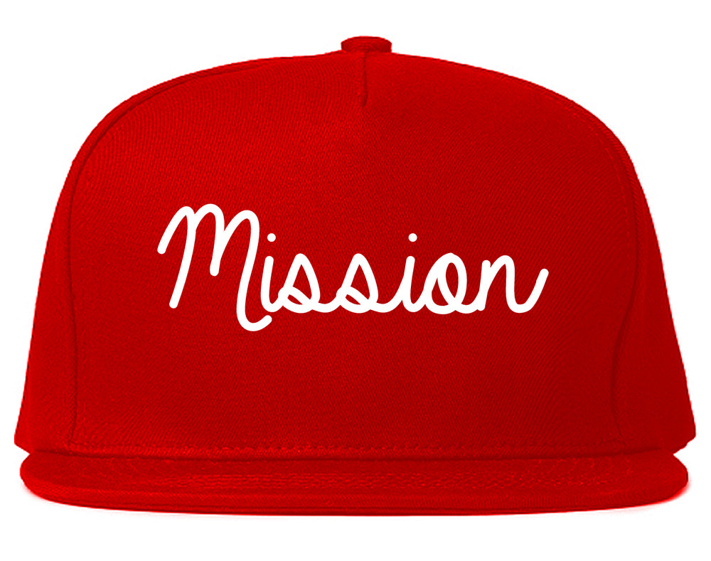 Mission Texas TX Script Mens Snapback Hat Red