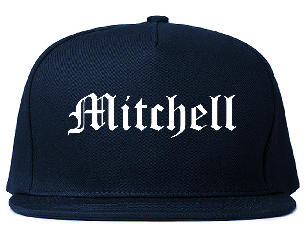 Mitchell Indiana IN Old English Mens Snapback Hat Navy Blue