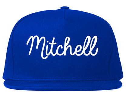 Mitchell Indiana IN Script Mens Snapback Hat Royal Blue