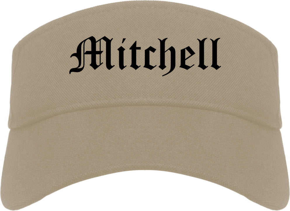 Mitchell Indiana IN Old English Mens Visor Cap Hat Khaki