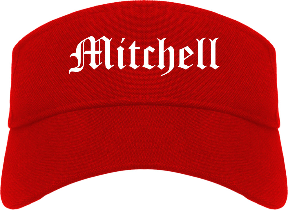 Mitchell Indiana IN Old English Mens Visor Cap Hat Red