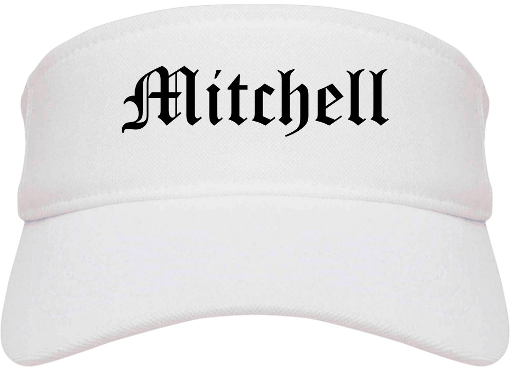 Mitchell Indiana IN Old English Mens Visor Cap Hat White