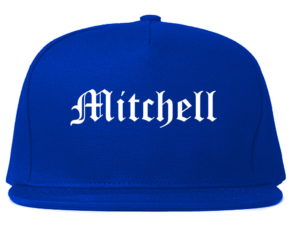 Mitchell South Dakota SD Old English Mens Snapback Hat Royal Blue